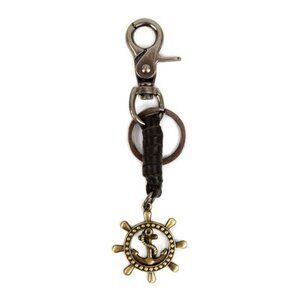 Leather Metal Nautical Steering Wheel Keychain